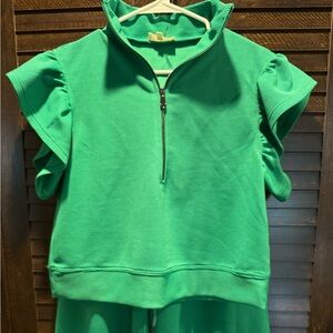 Green Zip-Up Top and Pants Set